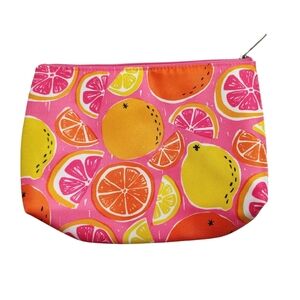 Clinique Fruit Print Pink and Yellow Pouch Cosmetic Bag New NWT